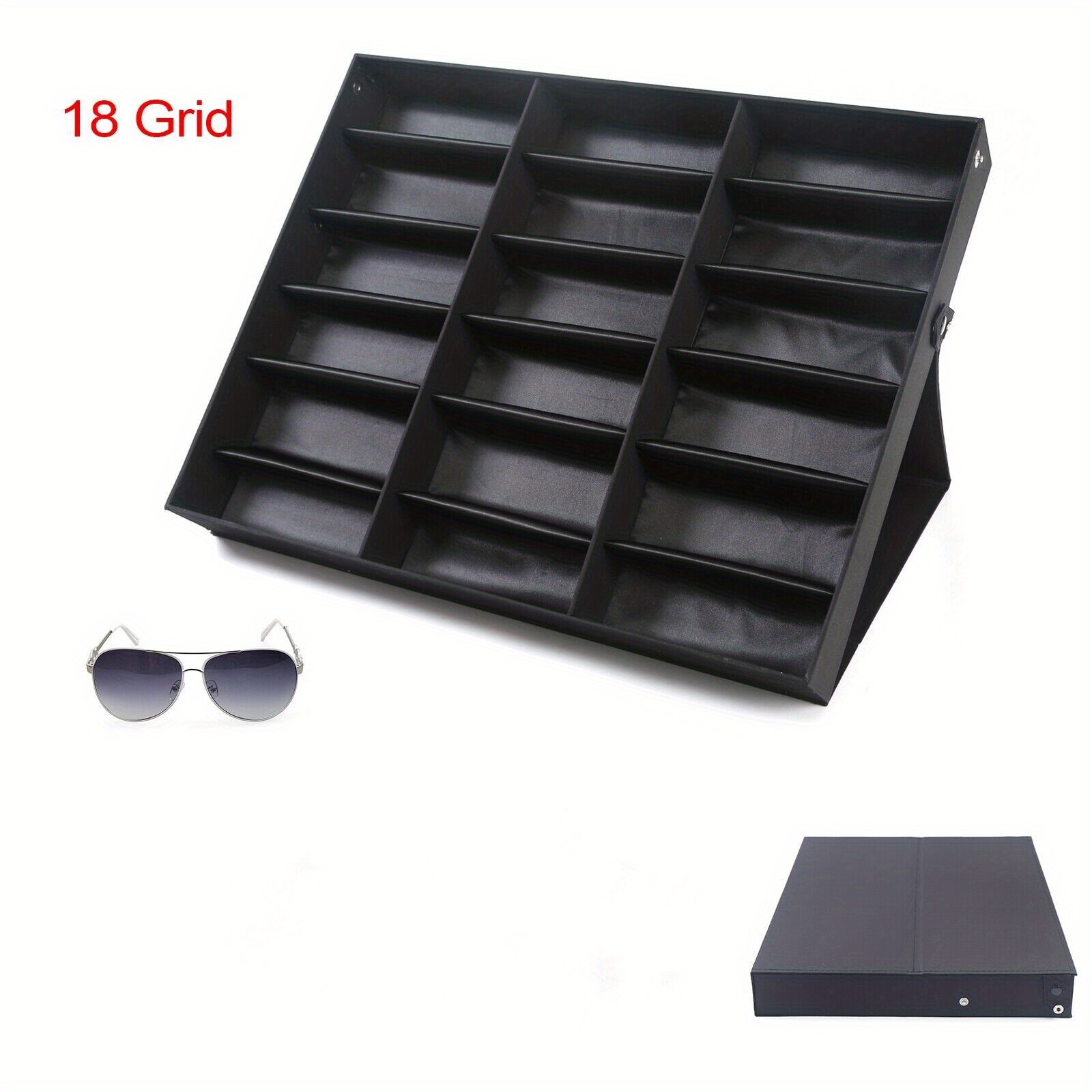 

18 Slot Eyeglass Sunglasses Glasses Storage Display Grid Stand Case Box Holder