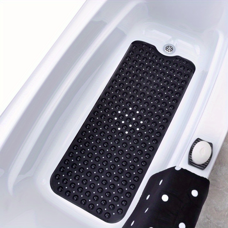 

Extra Large Non-slip Bath Mat With Suction Cups, Machine Washable Pvc Bath Rug (40" X 16") - Foldable With Drain Holes For Hold In Tub And Shower, Oblong Bathmat, Black - 1 Pack