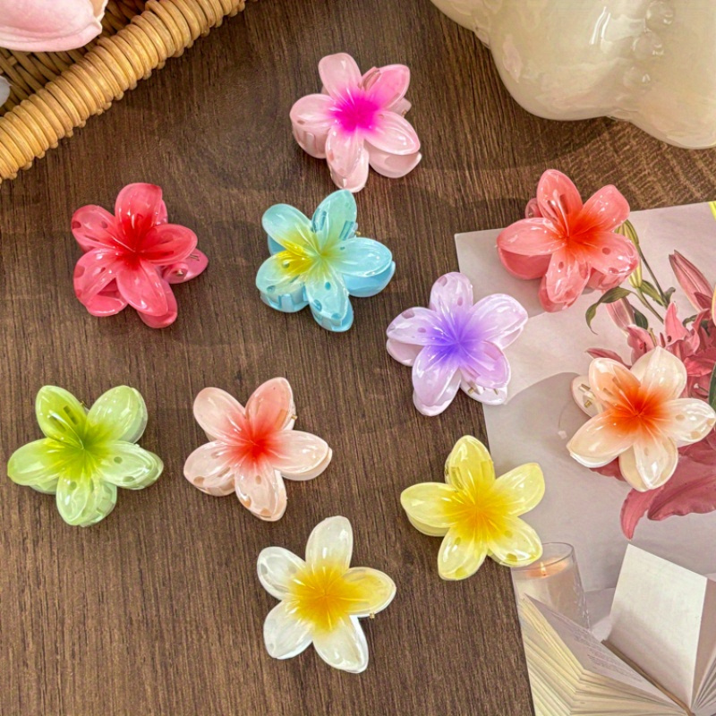 

10-pack Color Acrylic Flower Hair Clips, Flower Hair Grips, Beach Vacation Hair Accessories, Half-up Shark Clip Headpieces, Elegant & ,