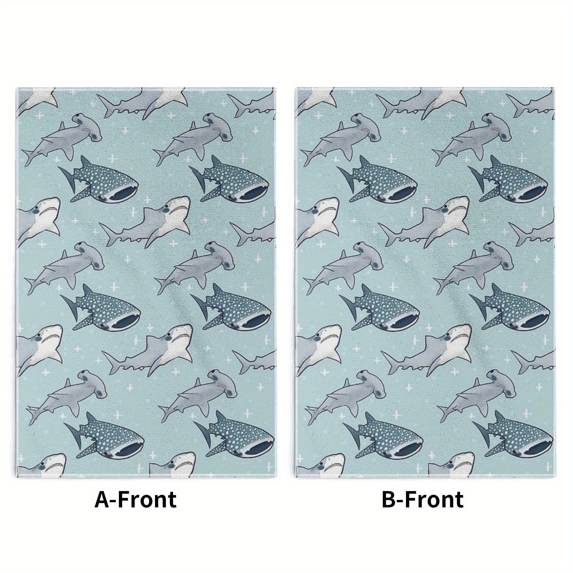 

2-pack Super Soft Polyester Sharks Character Themed Oblong Towels, Woven Quick-dry Towels For Bathroom With Unique Patterns, Contemporary Style Towel Set, 527gsm - 18x26 Inches