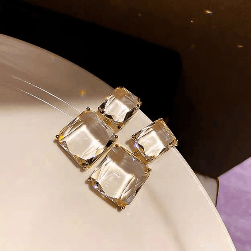 Luxurious Square Cubic Zircon Dangle Earrings - With Sparkling Transparent Artificial Crystals For Everyday Chic, Fashionable And - Perfect Accessory For Any Occasion