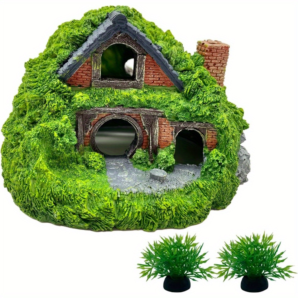 

3pcs House Aquarium Decor Set - Resin Betta Caves, Tank Shelter Ornaments For Small Aquariums