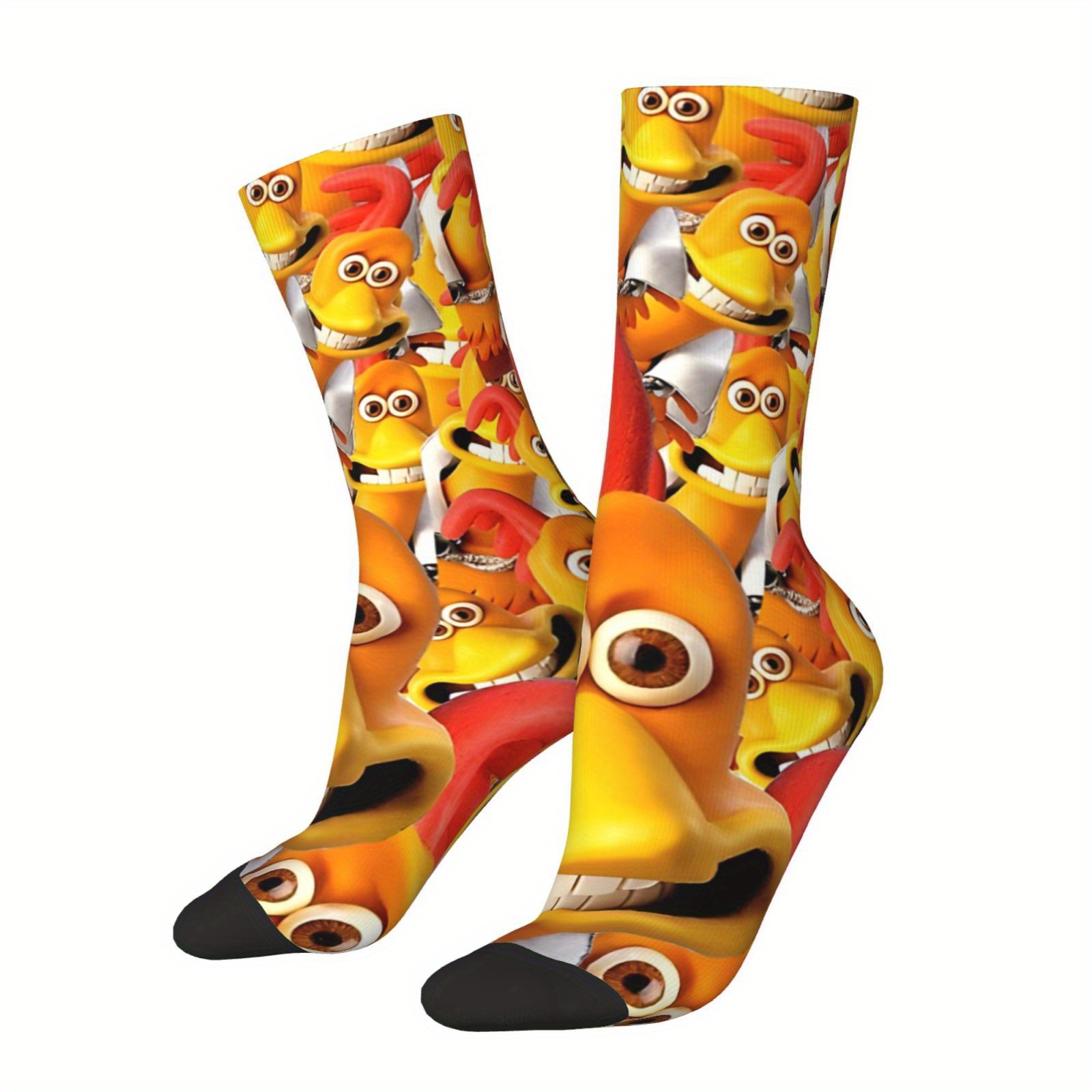 

1 Pair Knit Fabric Cartoon Chicken Polyester Crew Socks With Spandex For Men And Women - , Seamless, Fun Novelty Design For Hip Hop, Retro, Gift