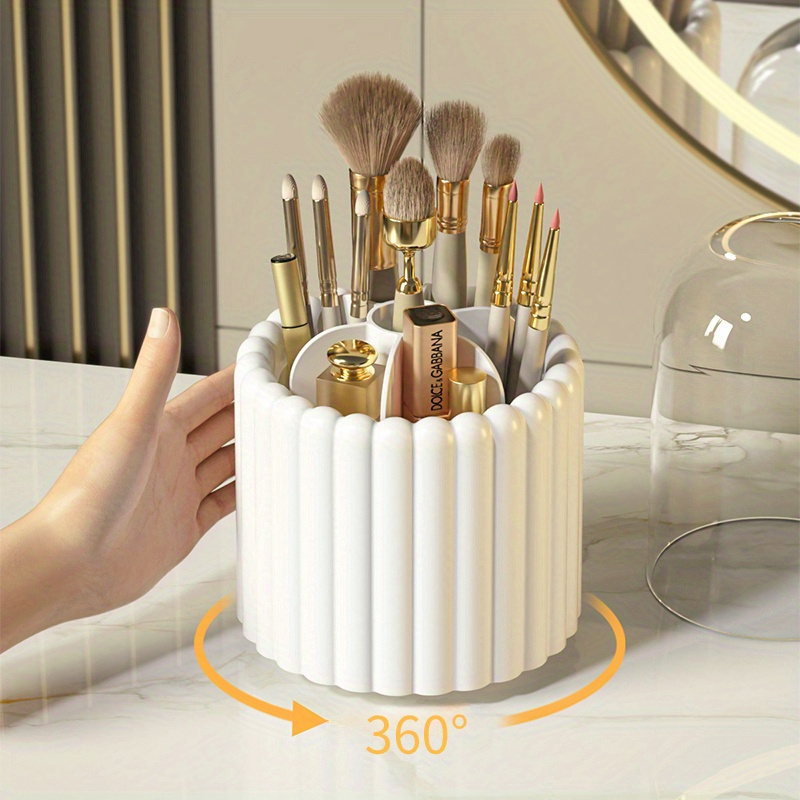

Rotating Makeup Organizer With Clear Cover - Plastic Freestanding Cosmetic Storage Container, Brush Holder With , No Electricity Required