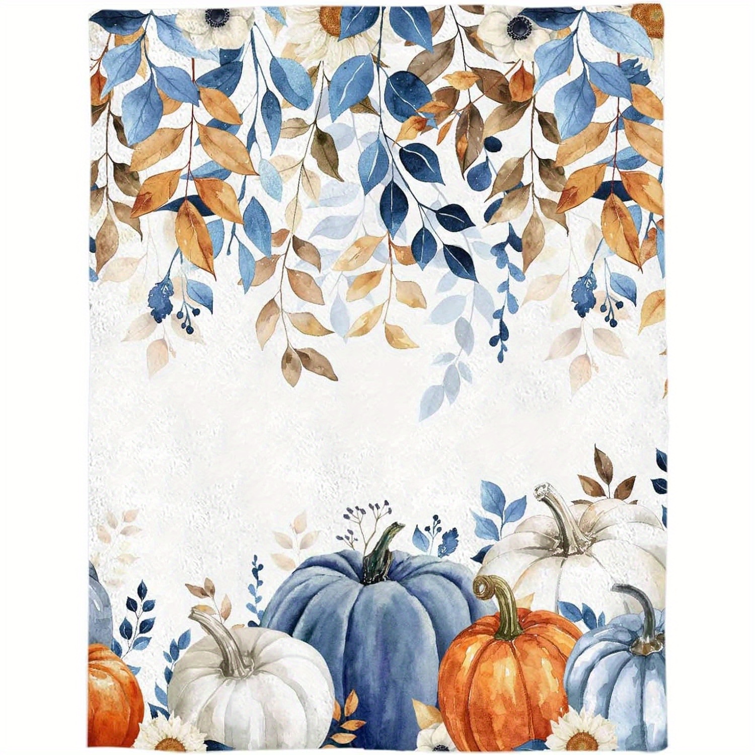 

Fleece Blanket Throw Blankets For Couch Bed, Thanksgiving Blue Pumpkin Soft Microfiber Blankets And Throws For Sofa Travel, Orange Fall Leaf Home Decor Lightweight Blanket