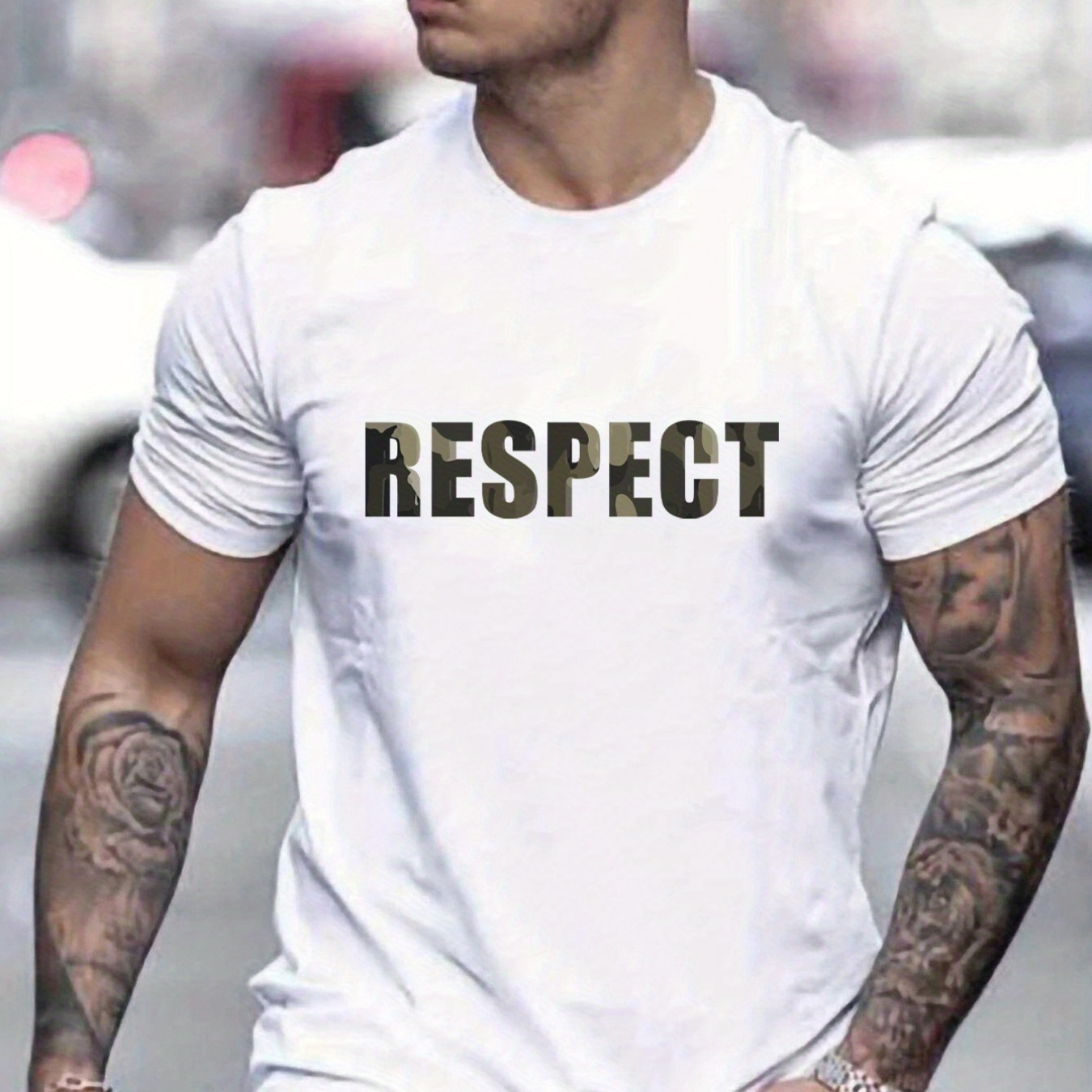 

Letter Respect Patterned Printed Men's T-shirt, Patterned T-shirt Men's Summer Clothing, Men's Wear