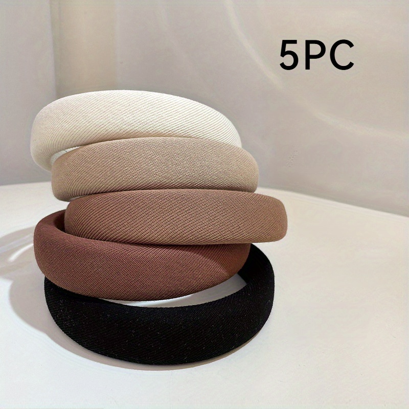 

5pc Milk Coffee Sponge Headband, Korean Minimalist Temperament Without Damaging Hair, Solid Color Headband, Khaki Girl Headband