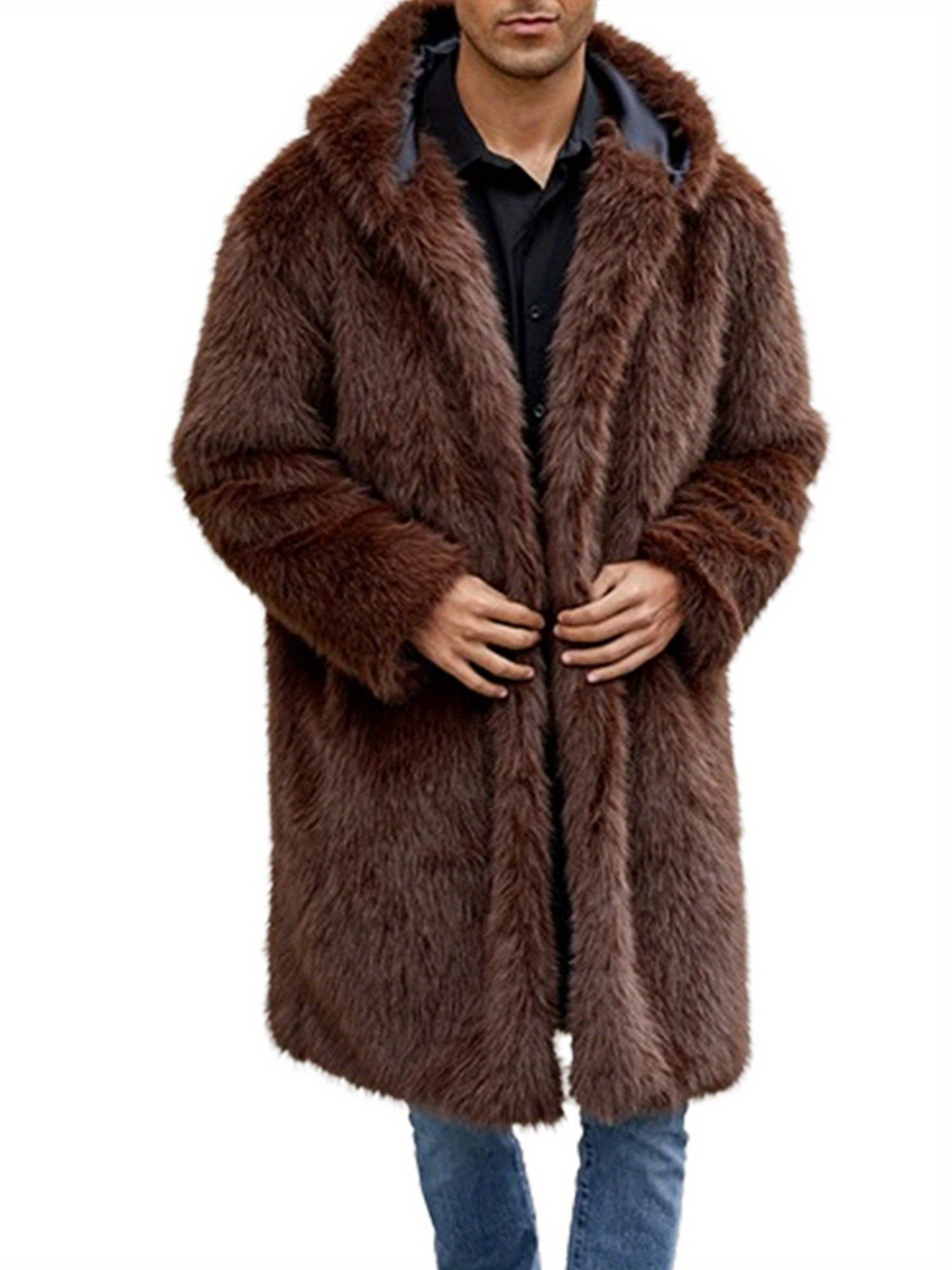 Abrigo Largo De Invierno Para Hombre Con Capucha - Elegante, De Piel Sintética Y Con Estilo Moderno