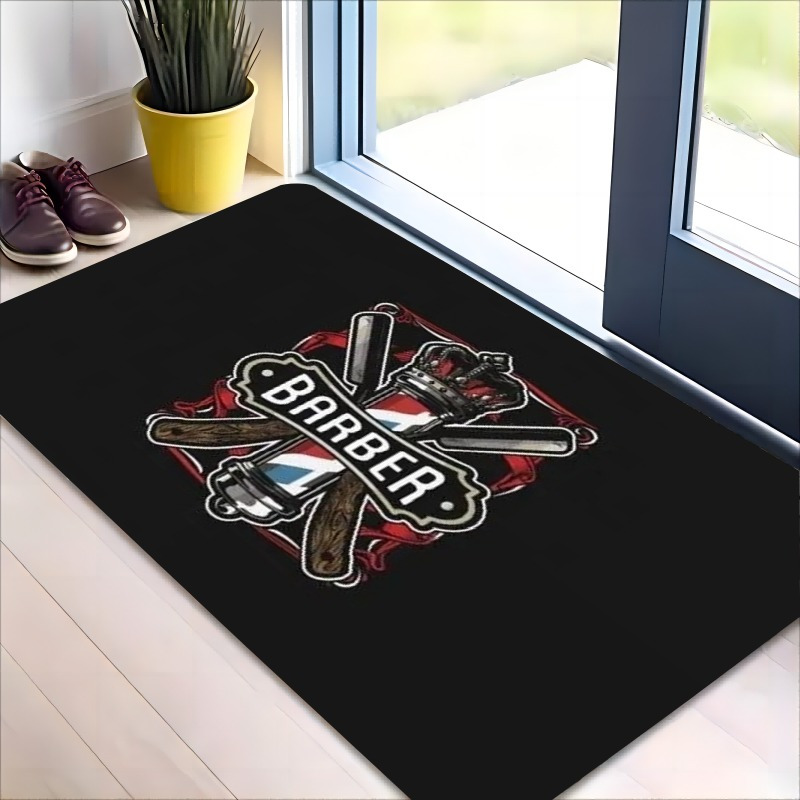 

Barber Shop Theme Doormat - Vintage Razor Neon Lettering Design, Soft Absorbent Flannel, Non-slip Welcome Mat For Living Room, Bedroom, Entryway - Polyester, Hand Wash, 80x60cm - Home Decor Rug