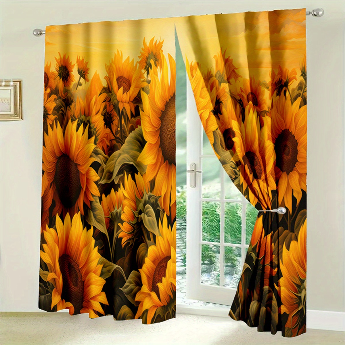 

2pcs Pattern Decorative Curtains Set - , Polyester Tieback For Hanging - For , & Study