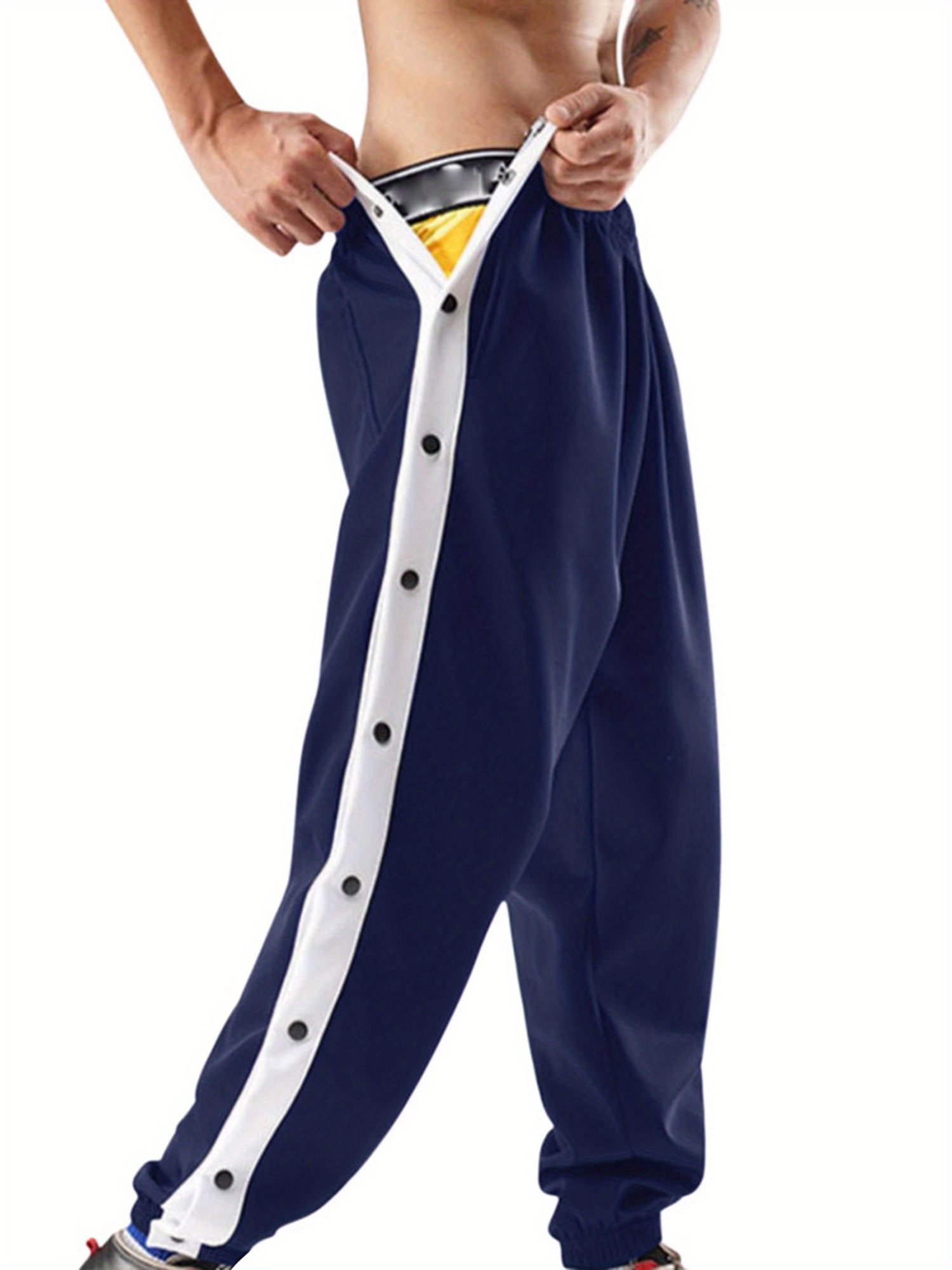 men's loose fit basketball pants high split snap button