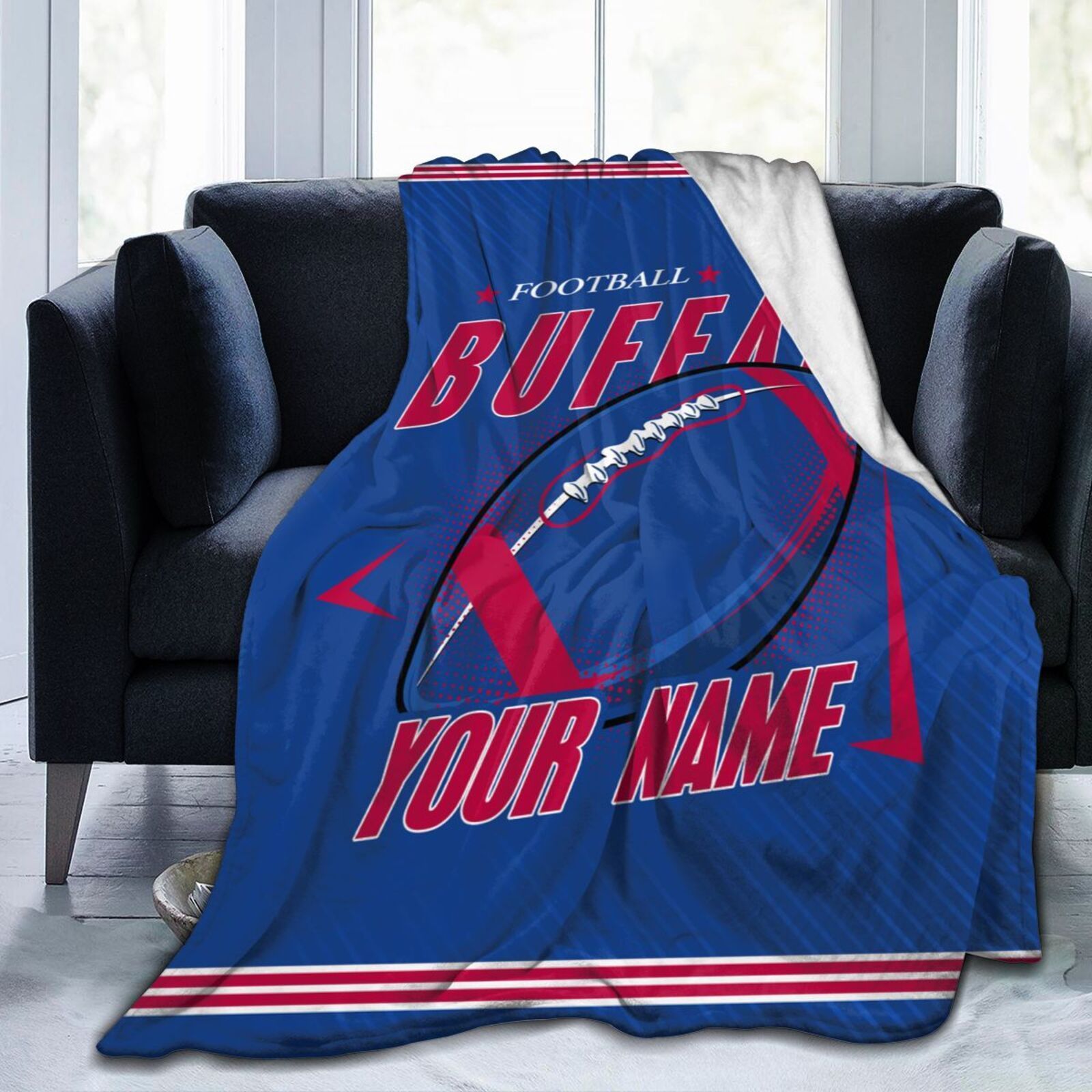 

1pc, Personalized Buffalo Football Blanket, Custom Name Knitted Polyester Throw Gift For Fans