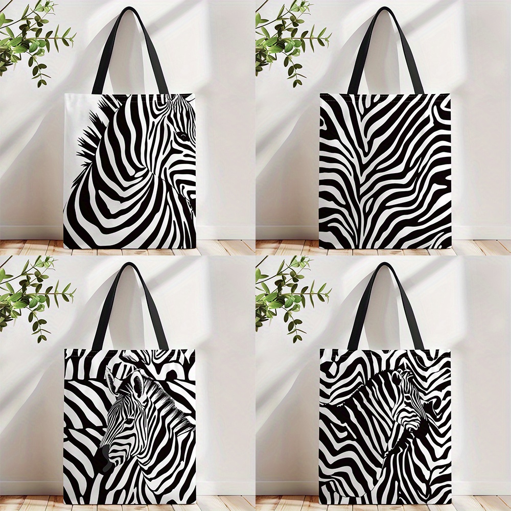 

Chic Zebra Canvas Tote Bag - Large Capacity, & Reusable, Shopping, Work & Vacation - 16.5" X 13.3