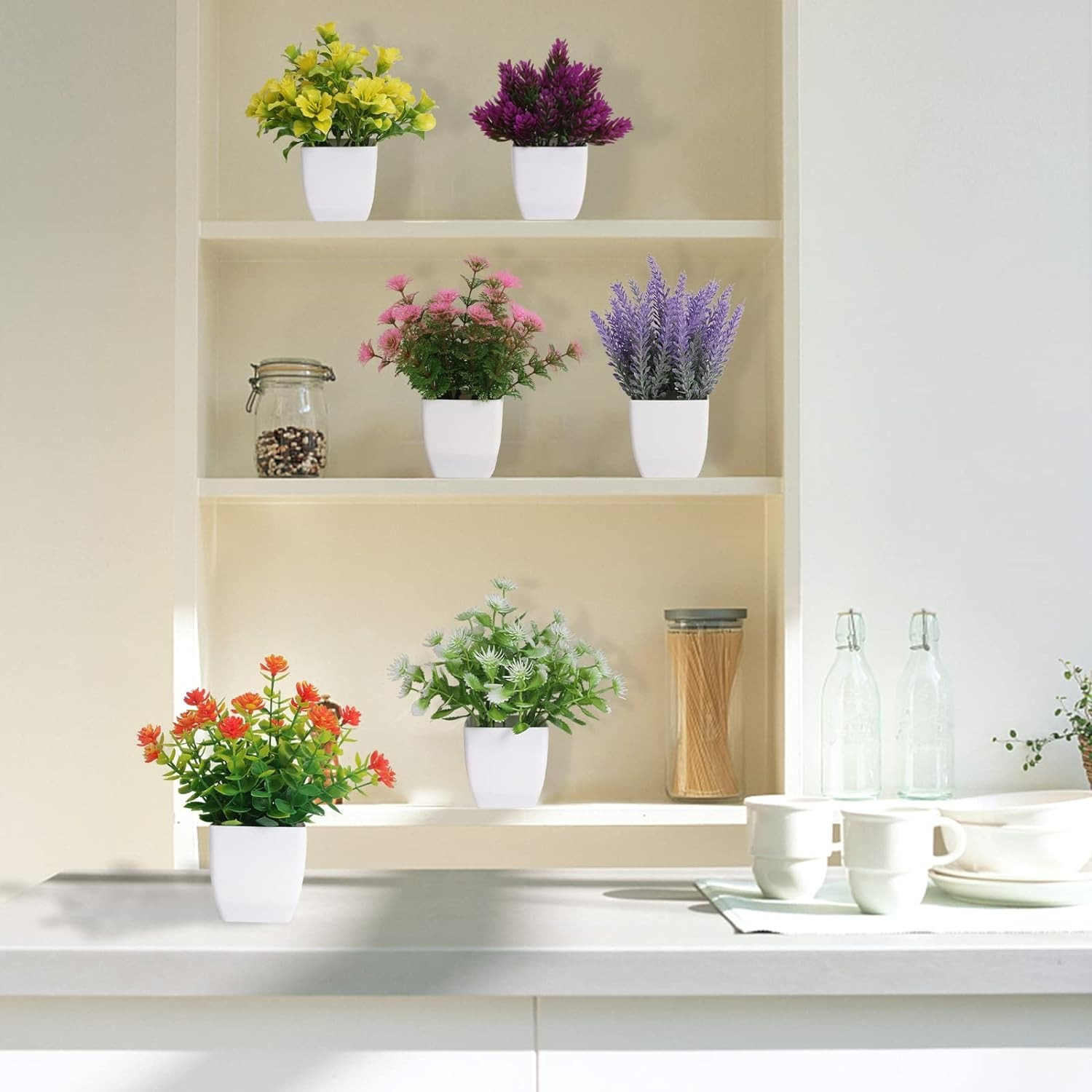 TEMU 6pcs Artificial Potted Flowers: Mini Plant Decors For Home Or Artificial Pot Flowers Small Fake Plants With Pot Mini Potted Plants For House Office Tabletop Decoration
