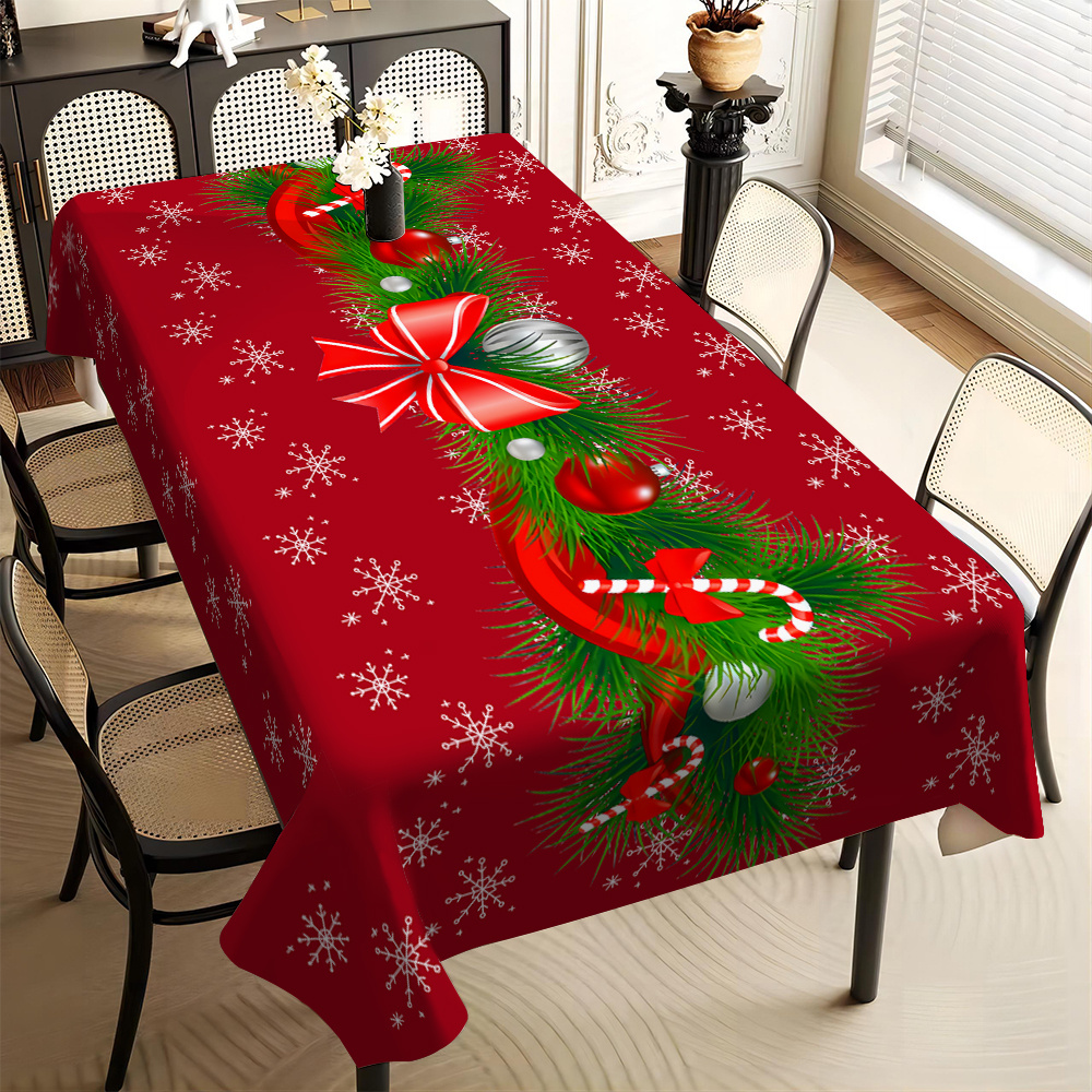 

Stain- Christmas- Tablecloth - Red & , For , Kitchen, Parties, Weddings, And Banquets - , Rectangular, -washable, 1pc