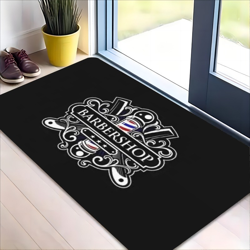 

Barbershop Neon Sign Vintage Razor Letter Print Flannel Doormat, Soft Absorbent Non-slip Polyester Welcome Mat For Living Room, Bedroom, Bedside, Sofa, Entryway - Hand Wash Only