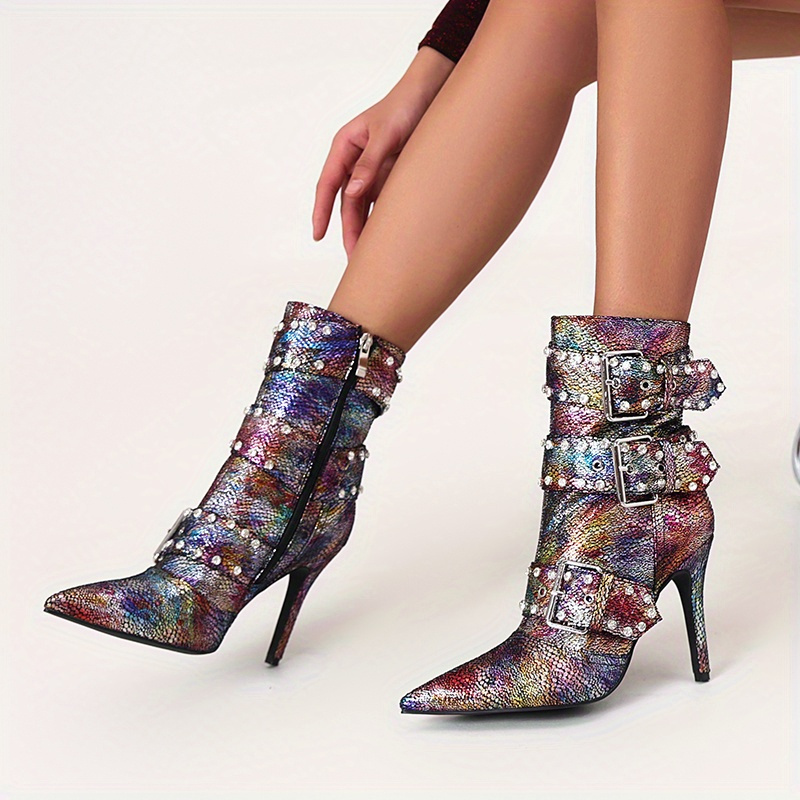Ankle Boots Multi Color Sequin Booties Ladies Glitter Boots