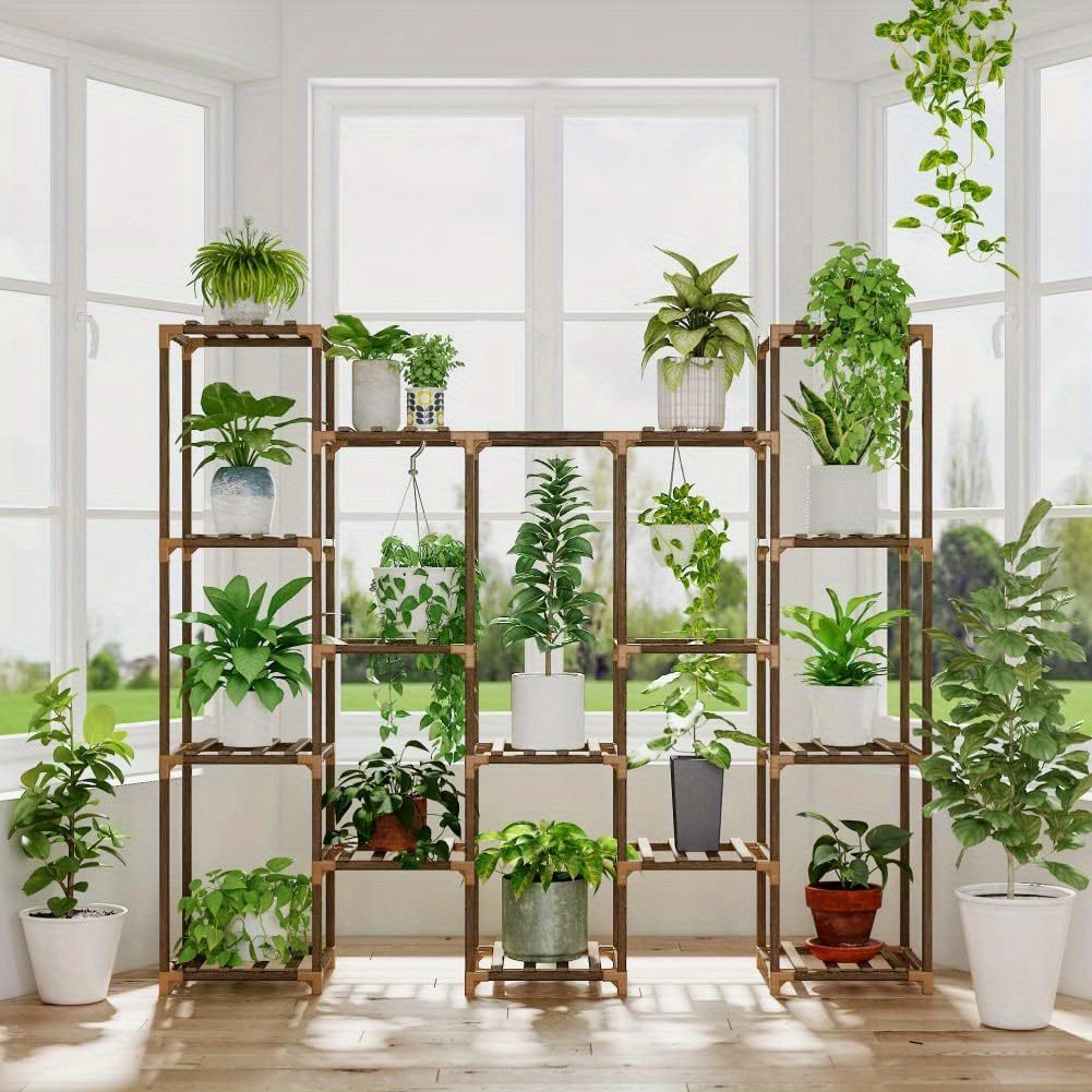 

Outdoor Large Hanging Plant Stand Indoor Tall Plant Shelf Outdoor 14 Pots Large Plant Rack For Living Room Patio, Balcony And Garden