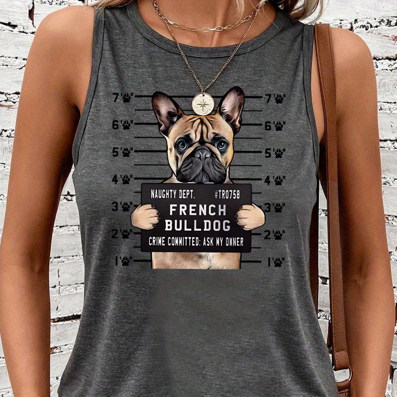 

Women's Casual French Bulldog Tank Top - Animal Pattern, Knit Fabric, All-season, Round Neck, Sleeveless Polyester Vest