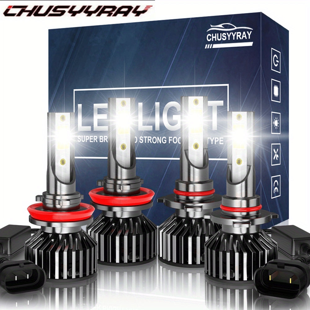 

Led Headlight High/ Low Beam Bulbs Combo 9005 H11 Two-sided Ultra Bright Cob Chip 60w 6000k Cold White 26000lm, Pack Of 4