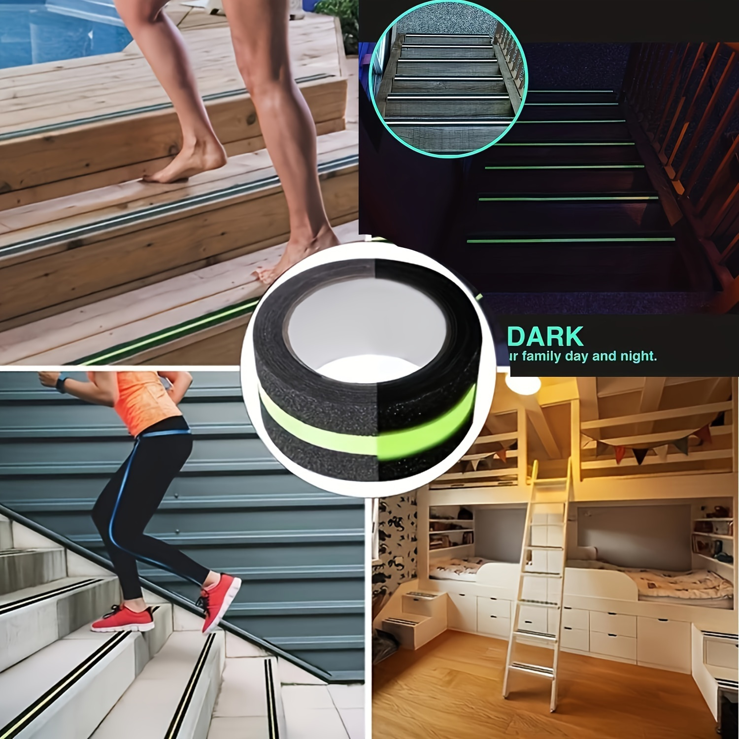 item picture 1 roll of glow in the dark anti   tape pp material non slip traction for stairs and slippery   indoor outdoor tread green black stair treads non slip