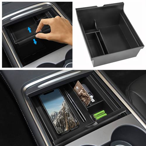 for tesla for 2023 2022 2021 hidden armrest storage box insert tray