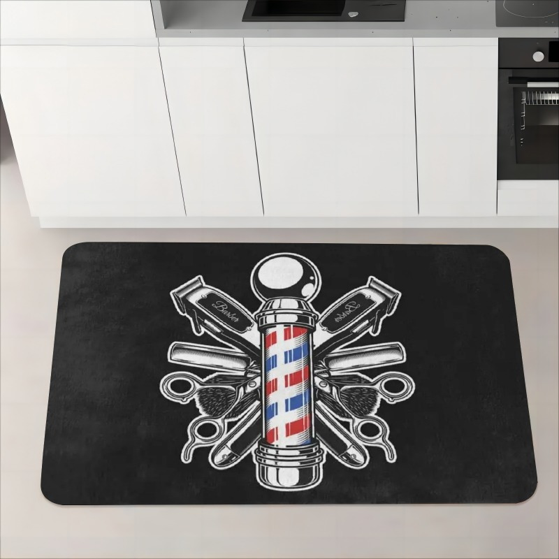 

Soft & Absorbent Flannel Door Mat With Colorful Neon Barber Shop Design - Non-slip, Living Room, Bedroom, And Entryway Decor, Flannel, Door Mat, , Colorful Neon Lights, Anti-slip