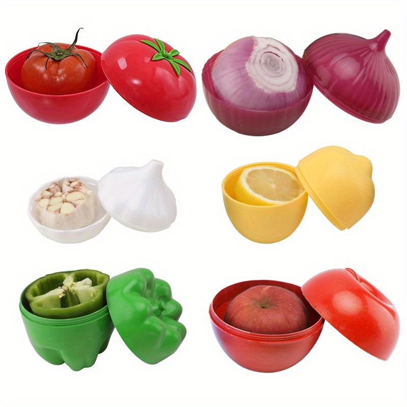 

6-piece Pp Fruit & Vegetable Shaped Food Savers - Kitchen Storage Organizer Set For Lemon, Apple, Tomato, Onion, Garlic - Fresh-keeping Refrigerator Containers - Bpa-free Uncharged Kitchen Accessories