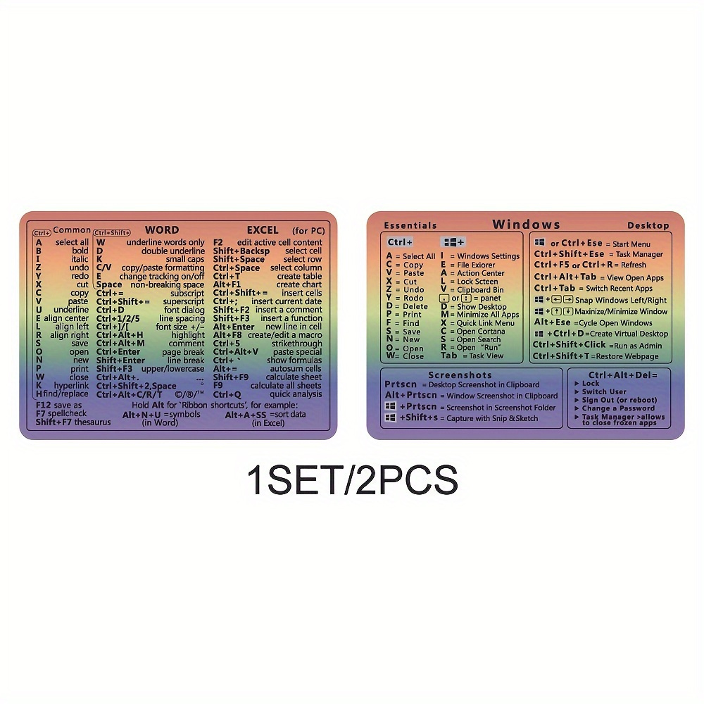 TEMU 2 Packs Of Stickers Suitable For Windows/word Shortcut Key Reference Stickers, Notebook Computers, Pvc Convenient Colorful And Beautiful Labels