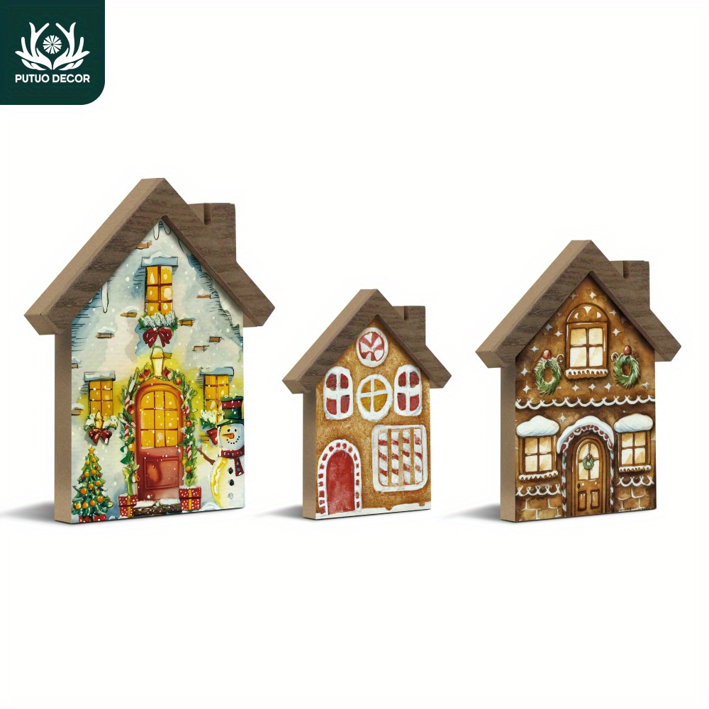 

3pcs Christmas House Wooden Table Decor Set - Home, Farmhouse, Office & Cafe - Ideal Holiday Gift