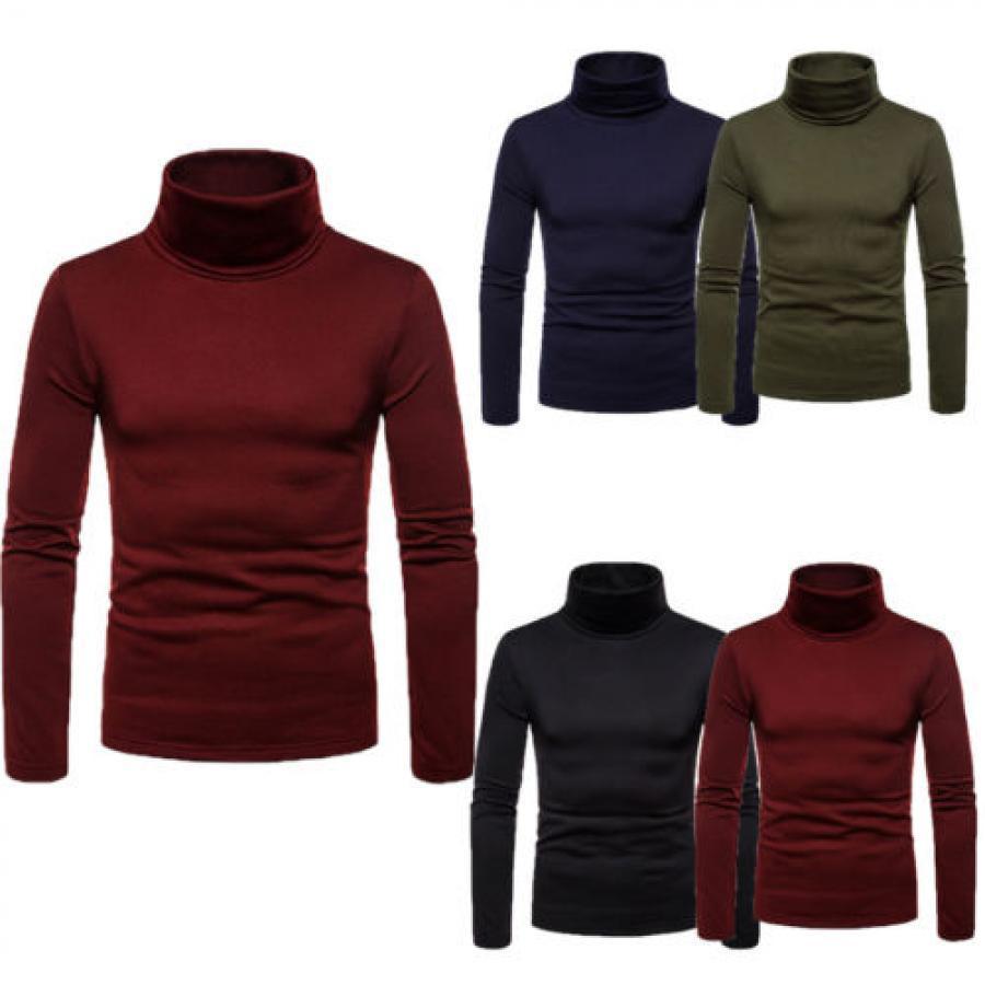 

Men Winter Thermal Pullover, Turtleneck Slim Fit Stretch T-shirt, Solid Color Long Sleeve Tops