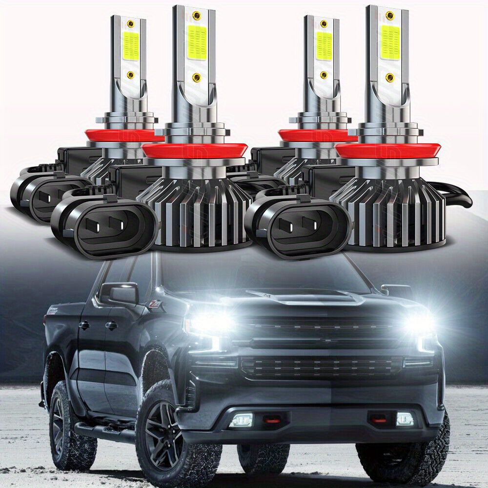 

Led Headlight Bulbs Combo H11 Fit For Silverado 1500/ 2500 2022-2023 Year Two-sided Ultra Bright Cob Chip 120w 6000k Cold White 32000lm, Pack Of 4