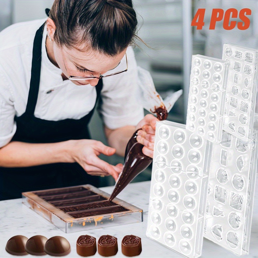 

4pcs Polycarbonate Transparent Chocolate Mold Candy Making Mold Suitable For Mousse Jelly Candy Easy To Clean