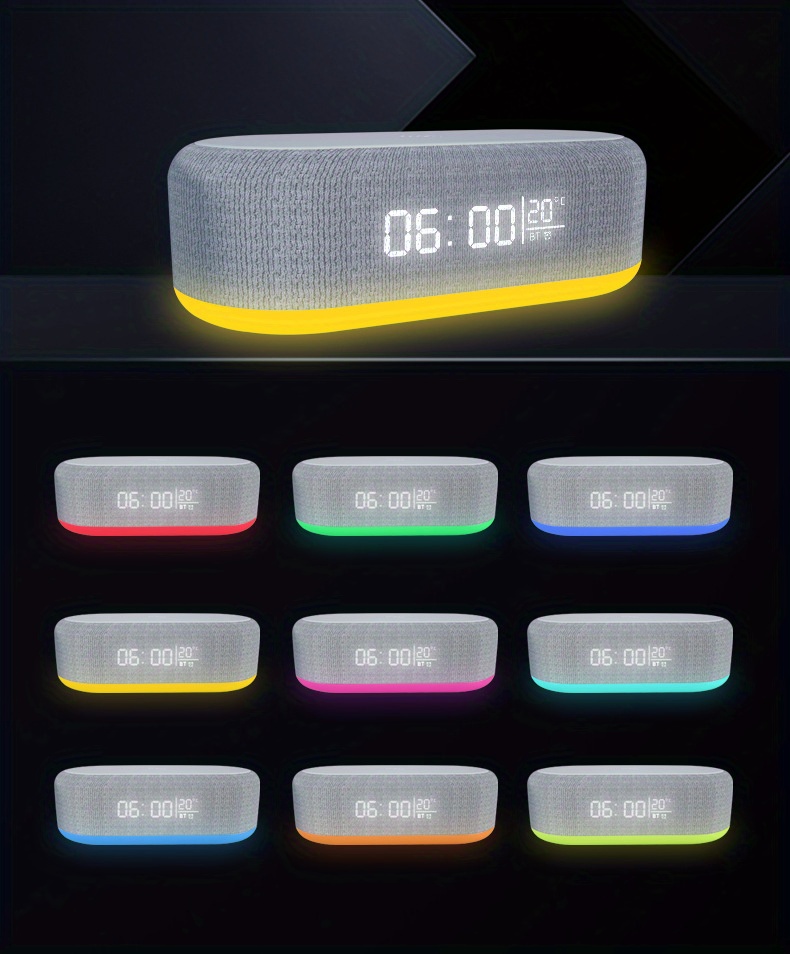 6 in 1 portable speaker and wireless charger with usb type c button control rechargeable lithium battery stereo audio output night light and alarm clock function details 9