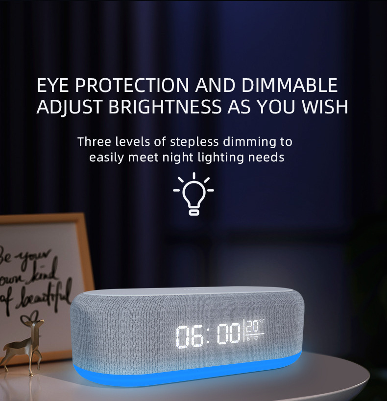 6 in 1 portable speaker and wireless charger with usb type c button control rechargeable lithium battery stereo audio output night light and alarm clock function details 10