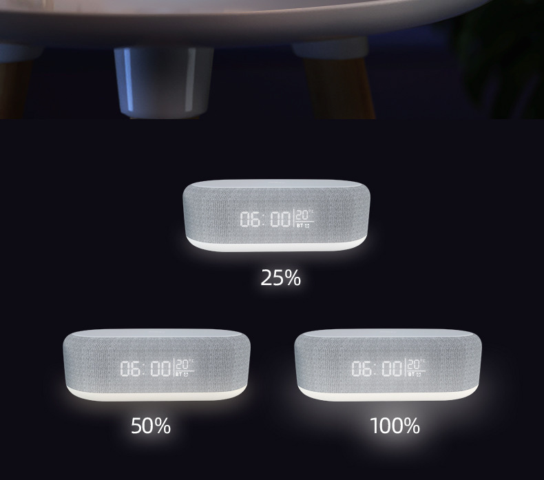 6 in 1 portable speaker and wireless charger with usb type c button control rechargeable lithium battery stereo audio output night light and alarm clock function details 11