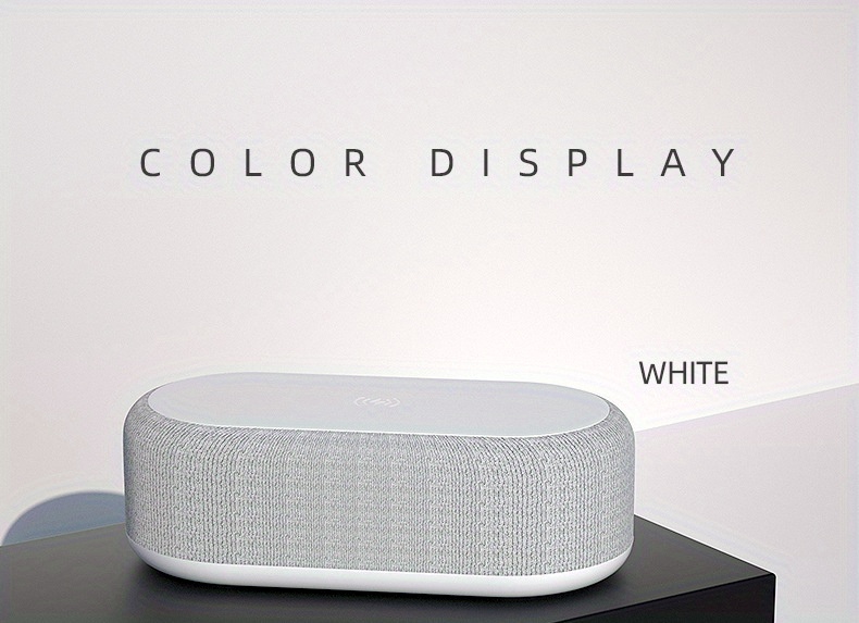 6 in 1 portable speaker and wireless charger with usb type c button control rechargeable lithium battery stereo audio output night light and alarm clock function details 13