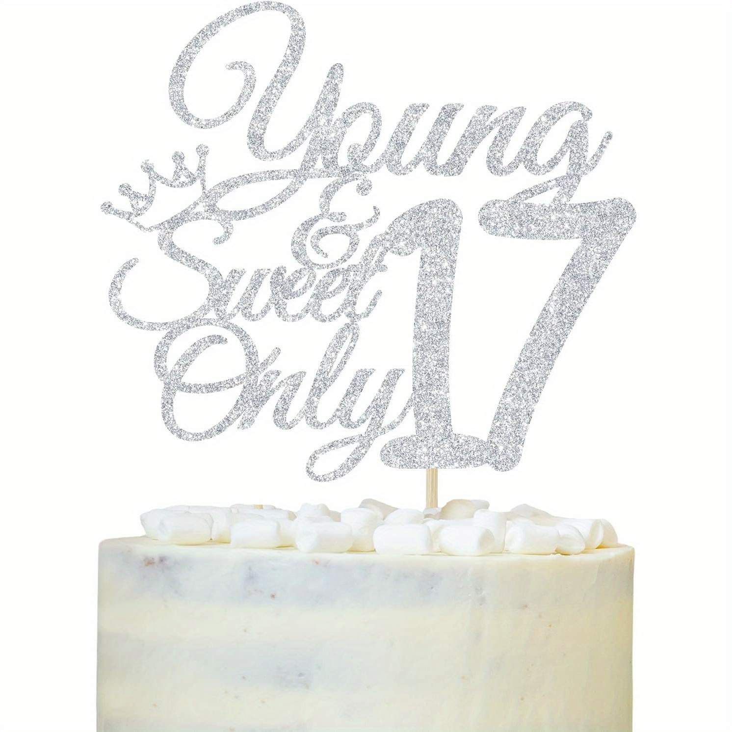 

Sweet & Young Only 17 - Silvery Glitter Dancing Queen Cake Topper For 17th Birthday Party Decorations, No Power Needed