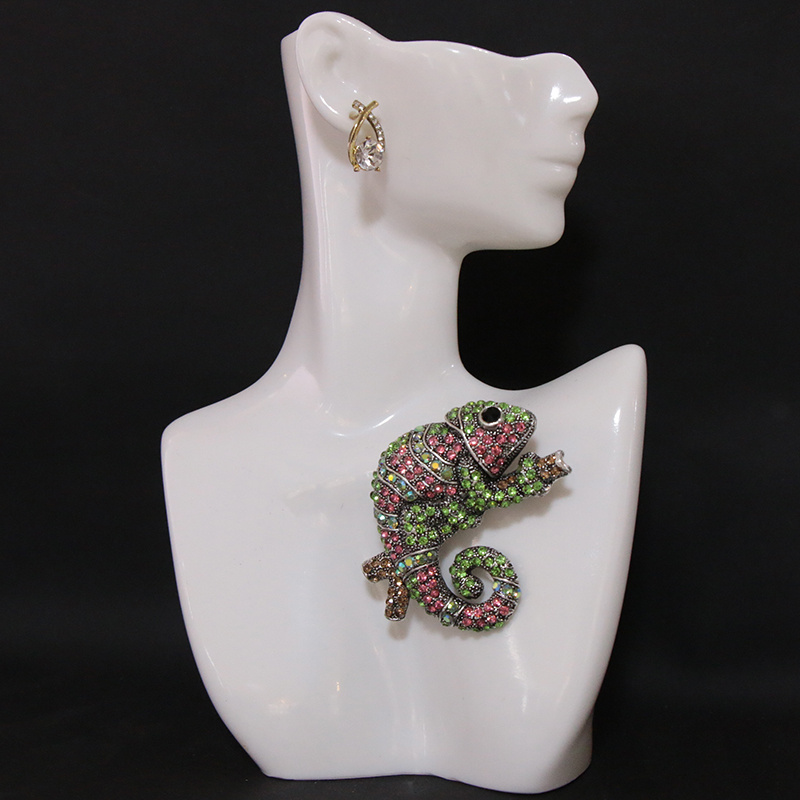 elegant luxury   chameleon brooch pin fashionable green pink encrusted crystal animal brooch unique irregular shape versatile insect chest jewelry details 1