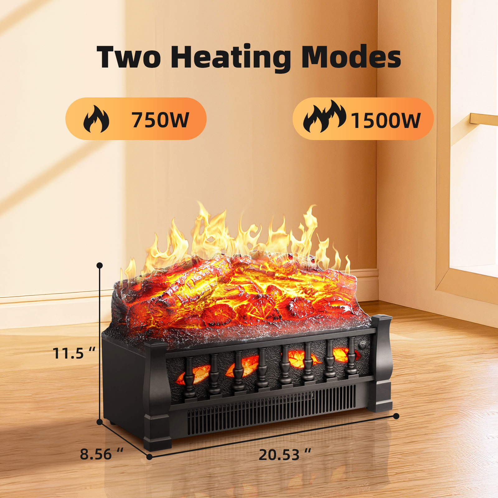 

Fireplace Log Set 21in, , Bed, Overheating For And Decor, 750w/ 1500w