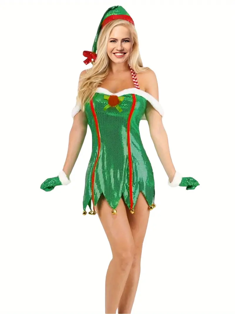 1pc elegant sequined elf costume women polyester knit fabric - Temu 1pc elegant sequined elf costume women polyester knit fabric - Temu