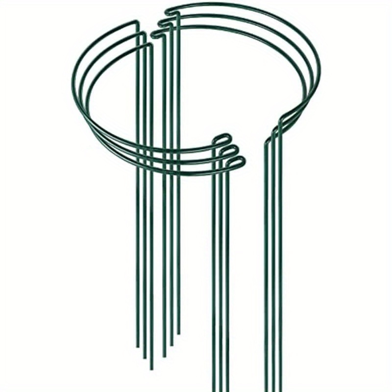Image of 6pcs, Tall Plant Support Stakes, Metal Half Round Garden Plant Support Peony Cage And Support, Green Plant Border For Tomato, Hydrangea, Flower Indoor Outdoor, 10"x24"