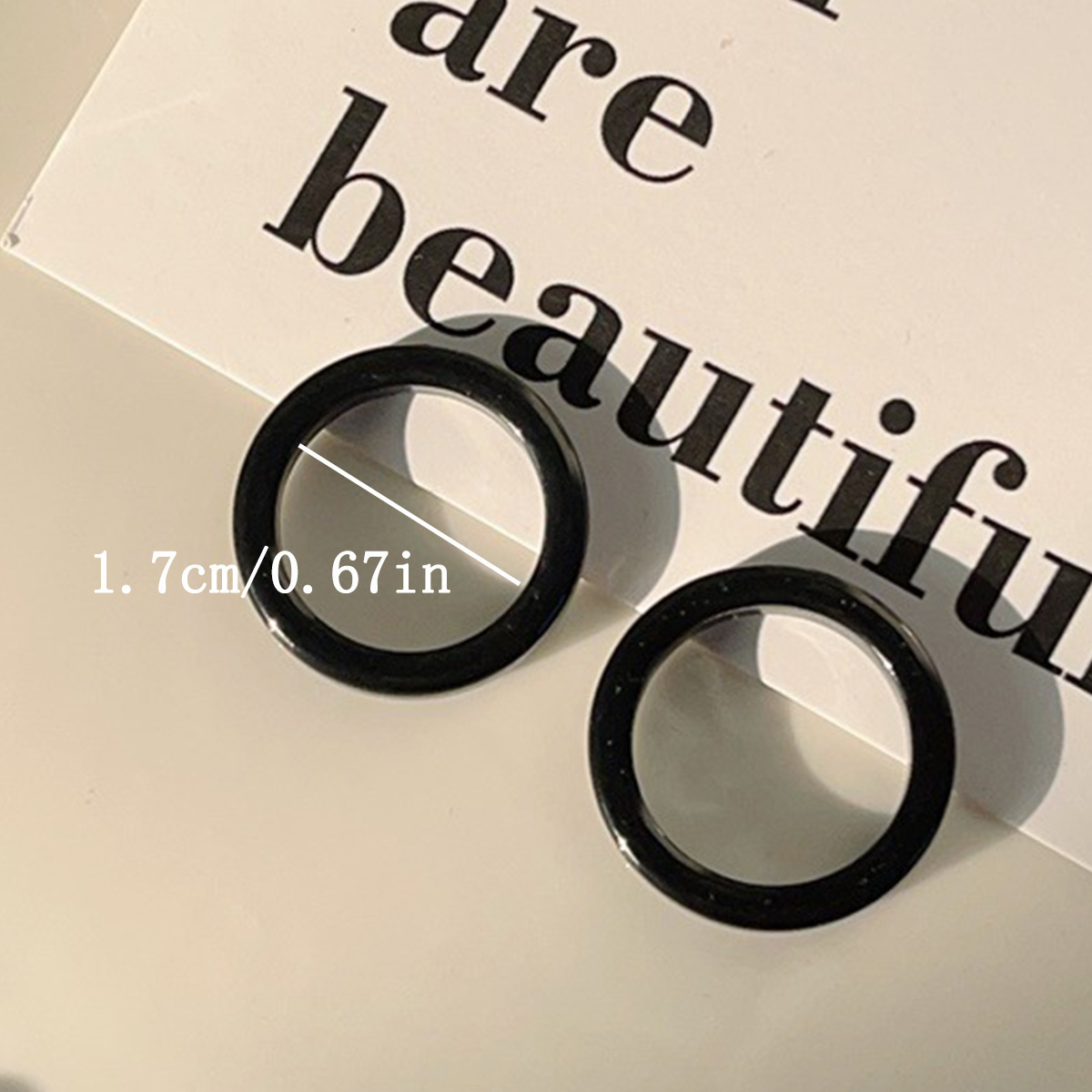 5pc Classic Pure Black Resin Ring Set for Women