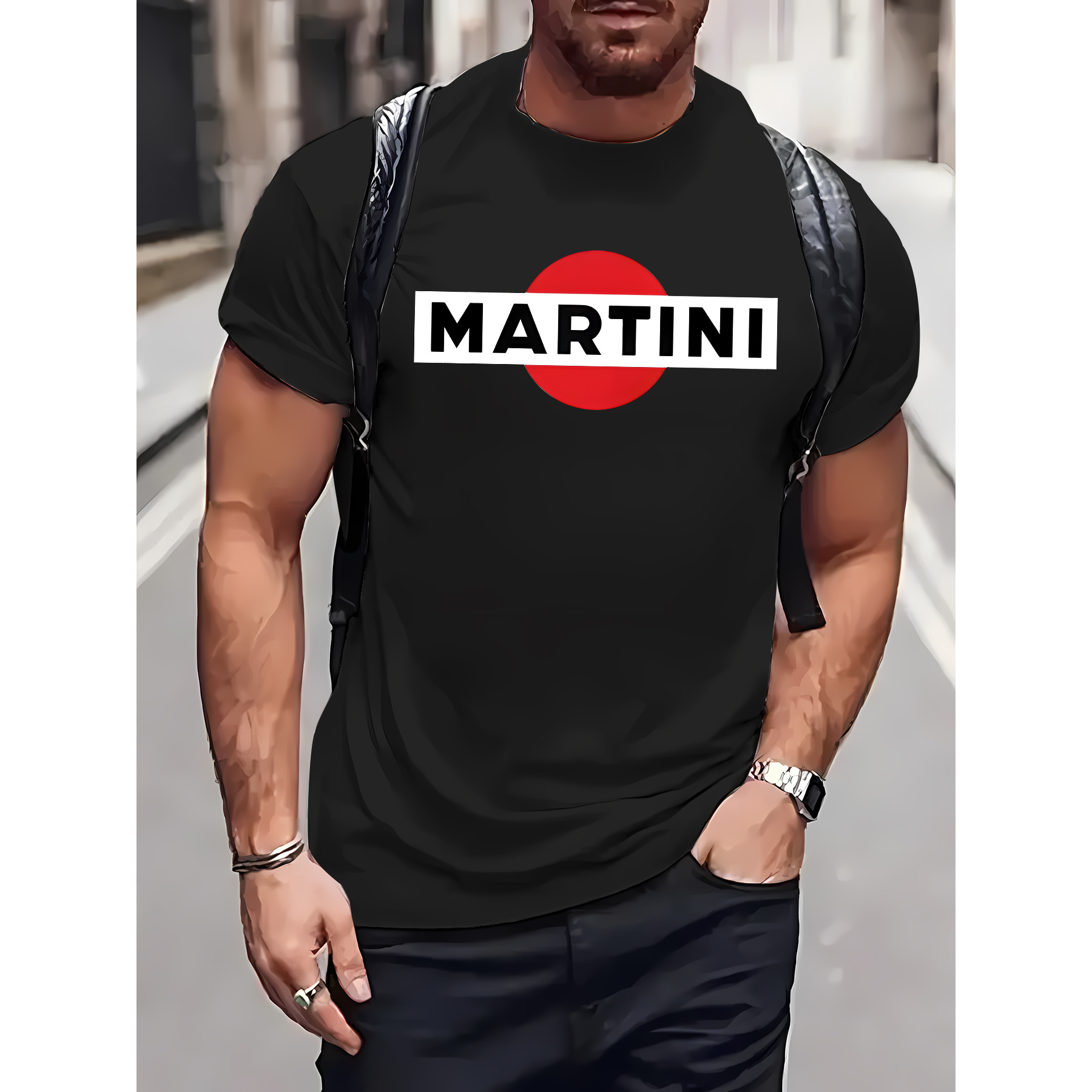 

Martini Geometric Print Men's T-shirt - Casual Crew Neck, Short Sleeve, Lightweight & Comfy For Summer