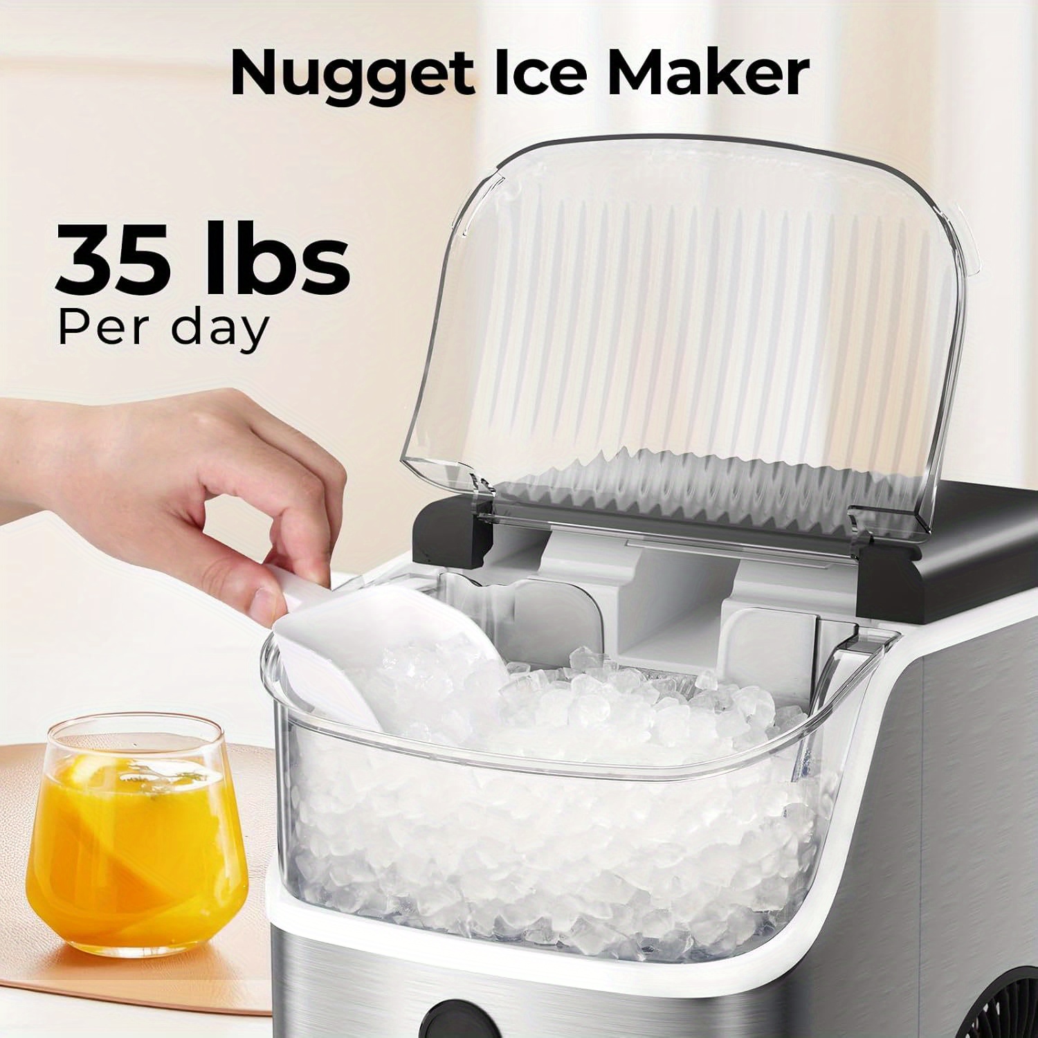  ice makers countertop 35lbs day pebble ice maker machine with ice self cleaning countertop ice maker with ice scoop and ice basket for home kitchen stainless silver details 1