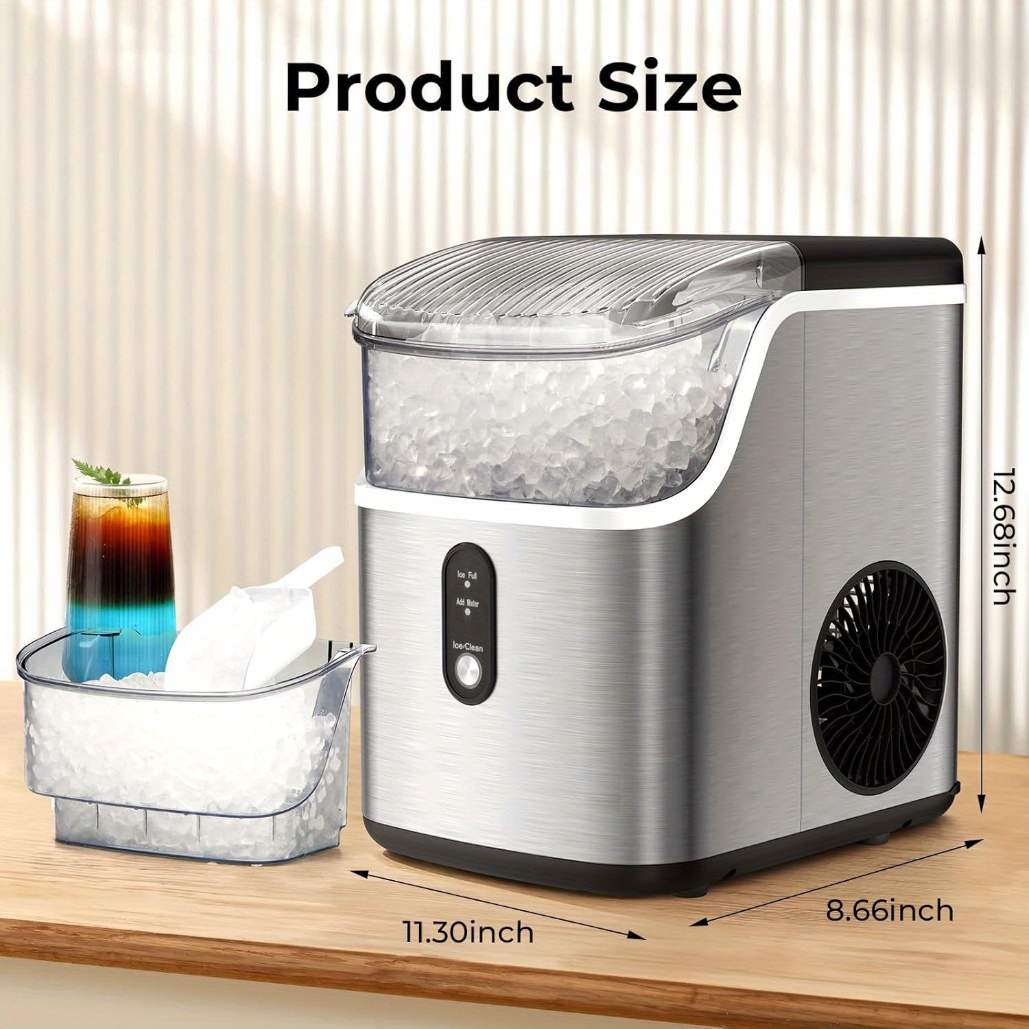  ice makers countertop 35lbs day pebble ice maker machine with ice self cleaning countertop ice maker with ice scoop and ice basket for home kitchen stainless silver details 3
