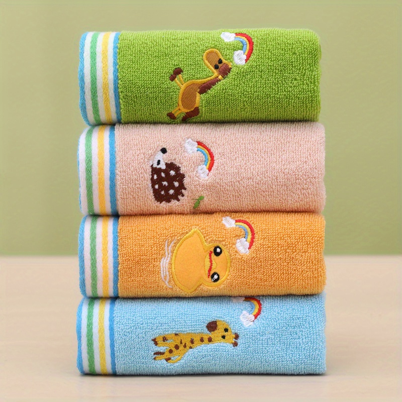 Image of 4pcs Cute Cartoon Animal Embroidery Small Towels, Random Colors And Patterns, Soft Small Face Towels, Hand Towels, Christmas Halloween Thanksgiving Valentine's Easter Gifts