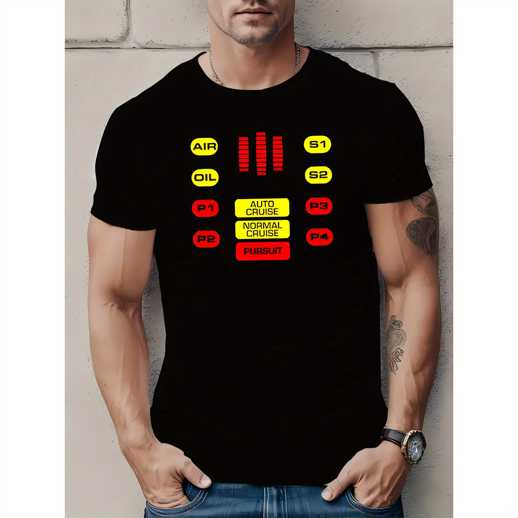 

Men's Dashboard Graphic Tee - Casual Crew Neck Short Sleeve T-shirt, Lightweight & Comfy For Summer, Printed, Hud