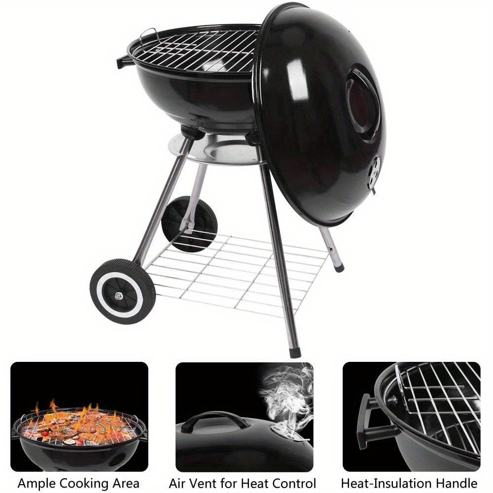 

18" Portable Charcoal Grill With Wheels Suitable For Patio, Picnic, Backyard