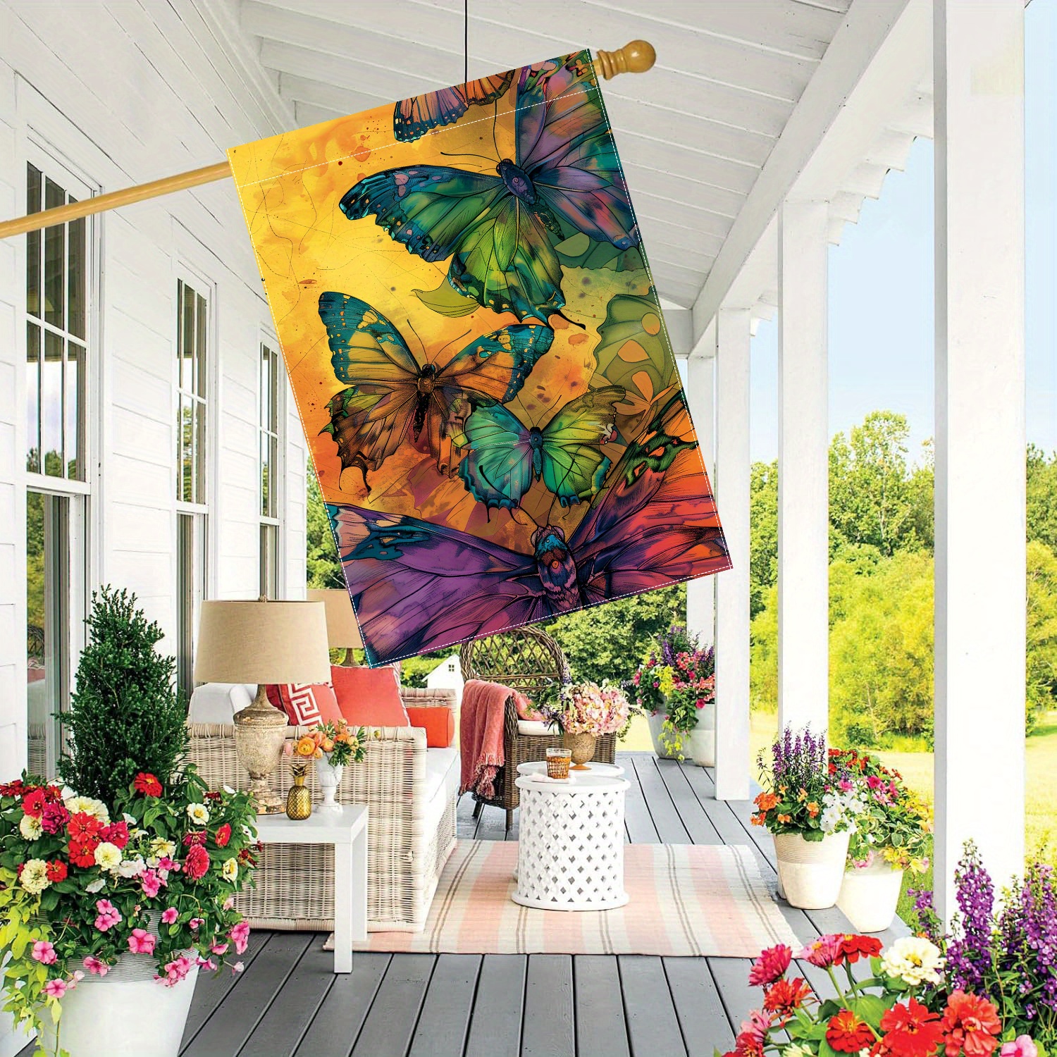 

Butterfly-themed Double-sided Polyester Garden Flag - 28x40 Inch, Decorative Outdoor Flag For Lawn And Yard, No Electricity Needed, Seasonal Spring Decoration (1 Piece)